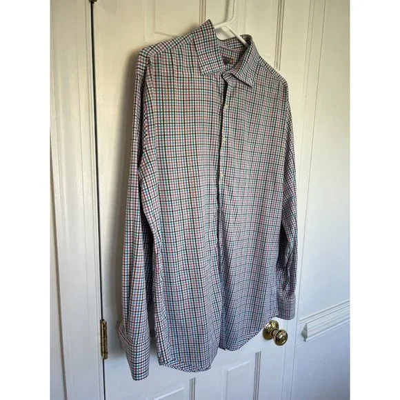 Peter Millar Pink Blue Plaid Summer Comfort Button Down‎ Shirt Size Medium - Picture 5 of 14